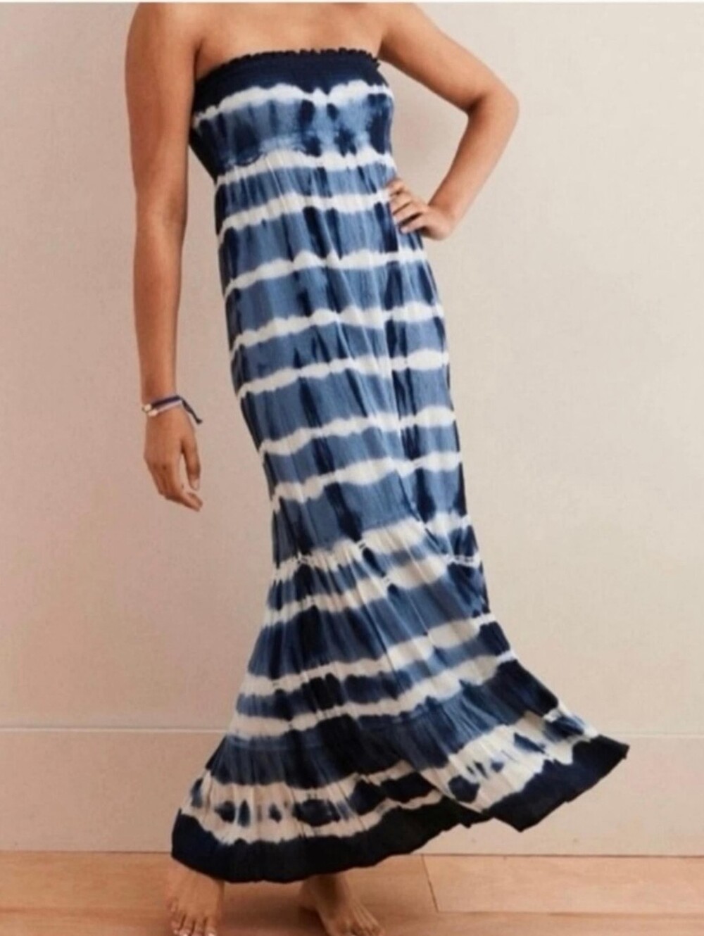 Blue and White Strapless Tie-Dye Maxi Dress Size S